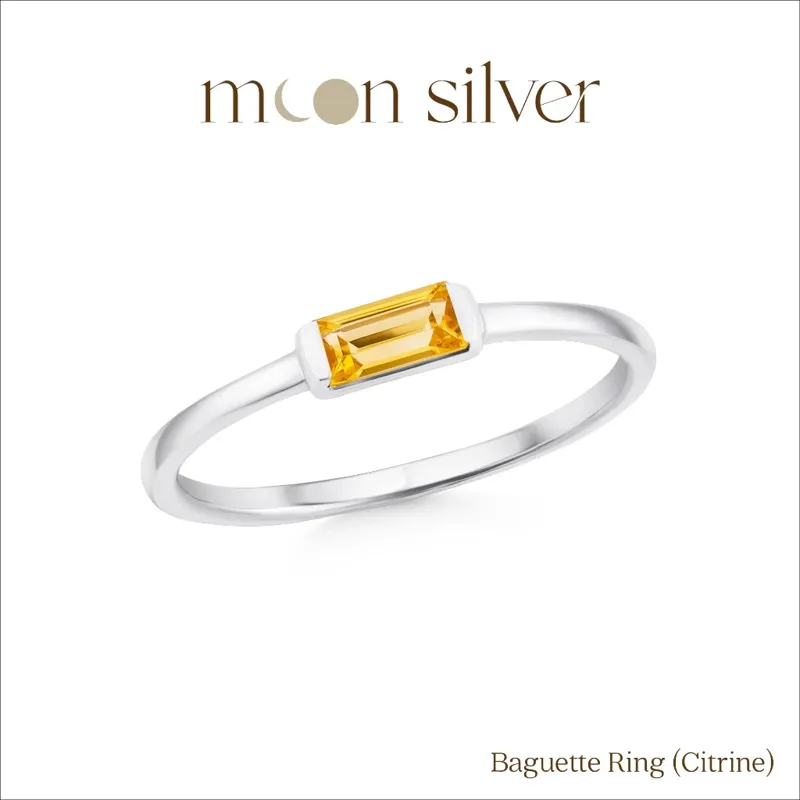 Moonsilver แหวนรุ่น Citrine Natural Baguette แหวนเงินแท้925