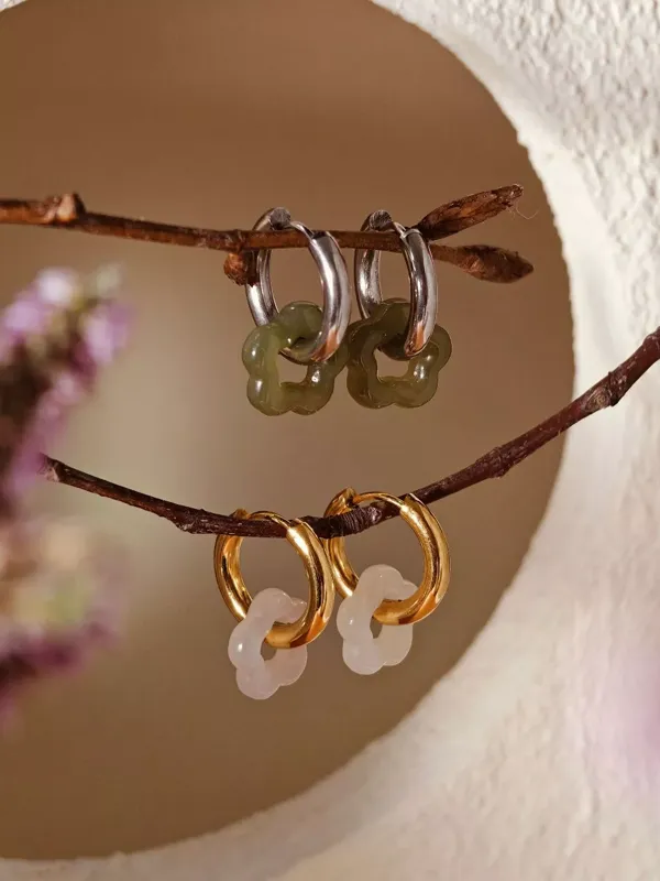 Vachana - Natural Flower Jade Huggie Hoop Earrings